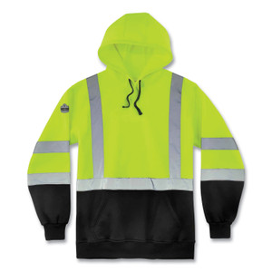 ergodyne GloWear 8373 Hi-Vis Class 3 Hooded Sweatshirt with Black Bottom, Polar Fleece, Lime, Medium View Product Image