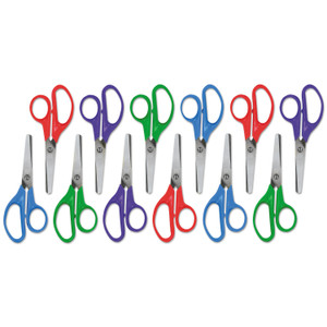 Universal Kids' Scissors, Rounded Tip, 5" Long, 1.75" Cut Length, Straight Assorted Color Handles, 12/Pack View Product Image