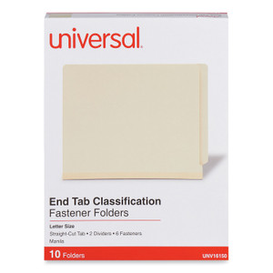 Universal Six-Section Manila End Tab Classification Folders, 2" Expansion, 2 Dividers, 6 Fasteners, Letter Size, Manila, 10/Box Product Image 
