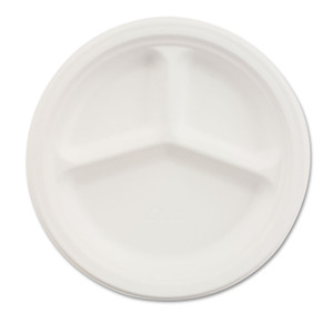 Chinet Paper Dinnerware, 3-Compartment Plate, 10.25" dia, White, 500/Carton (HUH21204CT) View Product Image