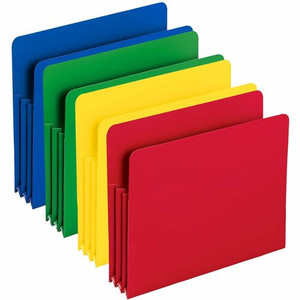 Smead Straight Tab Cut Letter File Pocket - 8 1/2" x 11" - 3 1/2" Expansion - Polypropylene - Blue, Green, Red, Yellow Product Image 