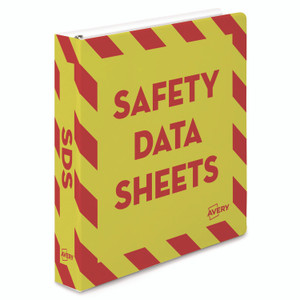 Avery Heavy-Duty Preprinted Safety Data Sheet Binder, 3 Rings, 1.5" Capacity, 11 x 8.5, Yellow/Red View Product Image