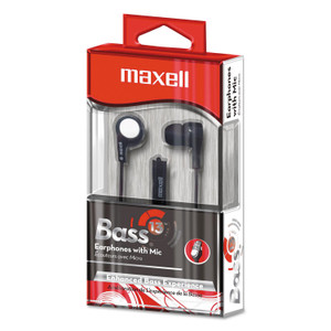 Maxell B-13 Bass Earbuds with Microphone, 52" Cord, Black (MAX199621) View Product Image