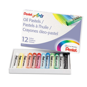 Pentel Oil Pastel Set With Carrying Case, 12 Assorted Colors, 0.38" dia x 2.38", 12/Set (PENPHN12) View Product Image
