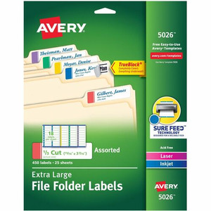 Avery Extra-Large File Folder Labels - 15/16" Width x 3 7/16" Length - Permanent Adhesive - Rectangle - Inkjet, Laser - Matte Product Image 
