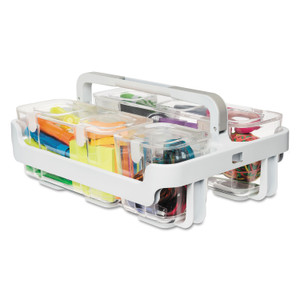 deflecto Stackable Caddy Organizer with S, M and L Containers, Plastic, 10.5 x 14 x 6.5, White Caddy/Clear Containers View Product Image