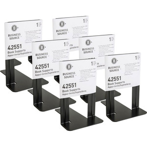 Business Source Heavy-gauge Steel Book Supports - 8.50" Height x 9" Width x 6" Depth - Desktop - Non-skid Base, Scratch Resistant, Stain Resistant - Black - Steel Product Image 