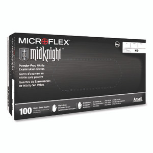 Ansell MICROFLEX MidKnight Powder-Free Nitrile Gloves, 4.7 mil Palm, 5.9 mil Fingers, 2X-Large, Black, 100/Box View Product Image
