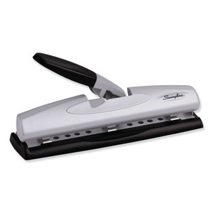 Swingline 12-Sheet LightTouch Desktop Two- to Three-Hole Punch, 9/32" Holes, Black/Silver (SWI74026) View Product Image