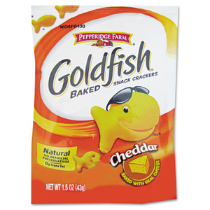 Pepperidge Farm Goldfish Crackers, Cheddar, Single-Serve Snack, 1.5oz Bag, 72/Carton View Product Image