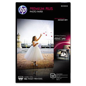 HP Premium Plus Photo Paper, 11.5 mil, 4 x 6, Glossy White, 100/Pack View Product Image