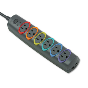 Kensington SmartSockets Color-Coded Strip Surge Protector, 6 AC Outlets, 8 ft Cord, 1,260 J, Black View Product Image