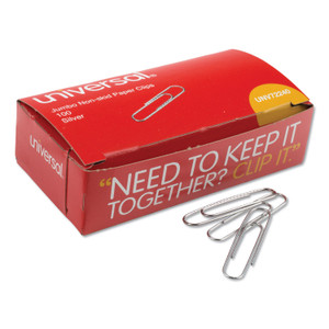 Universal Paper Clips, Jumbo, Nonskid, Silver, 100 Clips/Box, 10 Boxes/Pack UNV72240 View Product Image