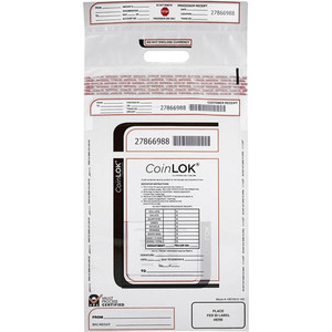 ControlTek CoinLOK Plastic Coin Bags - 25" Length x 12" Width - Clear - Plastic - Coin Product Image 