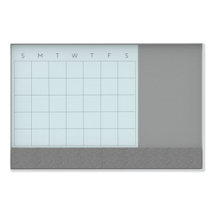 U Brands 3N1 Magnetic Glass Dry Erase Combo Board, Monthly Planning, 24 x 18 (Actual Size: 23 x 17), Gray/White Surface, White Frame View Product Image
