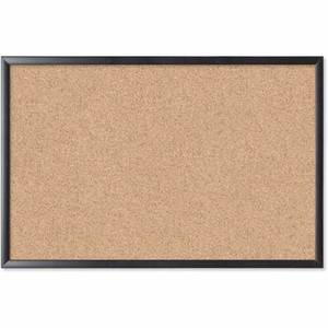 U Brands Cork Bulletin Board - 24" Board Height x 36" Board Width - Natural Cork Surface - Self-healing, Durable, Mounting System, Tackable, Sturdy - Black Wood Frame Product Image 