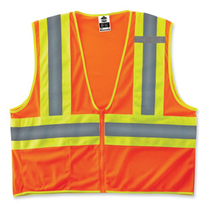 ergodyne GloWear 8229Z Class 2 Economy Two-Tone Zipper Vest, Polyester, X-Small, Orange View Product Image