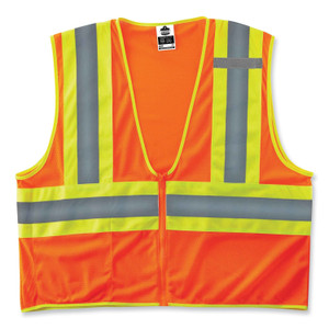 ergodyne GloWear 8229Z Class 2 Economy Two-Tone Zipper Vest, Polyester, Large/X-Large, Orange View Product Image