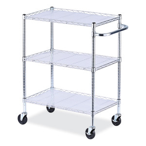 Alera Three-Shelf Wire Cart with Liners, Metal, 3 Shelves, 600 lb Capacity, 34.21" x 18" x 40", Silver View Product Image