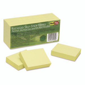 Redi-Tag 100% Recycled Self-Stick Notes, 1.5" x 2", Yellow, 100 Sheets/Pad, 12 Pads/Pack View Product Image