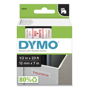 DYMO D1 High-Performance Polyester Removable Label Tape, 0.5" x 23 ft, Red on White View Product Image