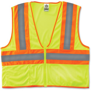 Ergodyne Class 2 Two-tone Lime Vest - 2-Xtra Large/3-Xtra Large - Lime - Reflective, Machine Washable, Lightweight, Pocket, Zipper Closure Product Image 