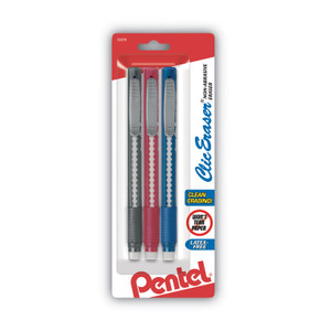 Pentel Clic Eraser Grip Eraser, For Pencil Marks, White Eraser, Randomly Assorted Barrel Color, 3/Pack (PENZE21BP3K6) View Product Image