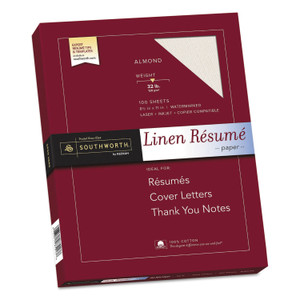 Southworth 100% Cotton Premium Weight Linen Resume Paper, 32 lb Bond Weight, 8.5 x 11, Almond, 100/Pack View Product Image
