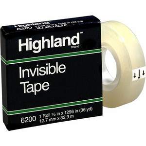 Highland 1/2"W Matte-finish Invisible Tape - 36 yd Length x 0.50" Width - 1" Core - Matte - Clear - For Mending, Splicing, Holding - (MMM6200121296) Product Image 
