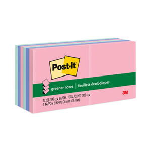 Post-it Greener Notes Original Recycled Pop-up Notes, 3 x 3, Sweet Sprinkles Collection Colors, 100 Sheets/Pad, 12 Pads/Pack (MMMR330RP12AP) View Product Image