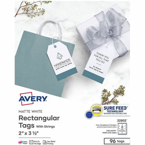 Avery Printable Tags with String, 2" x 3.5" , 96 White Tags (22802) - 3.50" Length x 2" Width - Rectangular - String Fastener - Card Stock - White Product Image 