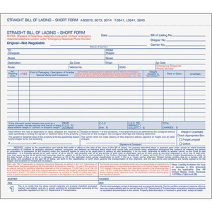 TOPS Bills of Lading Snap-Off Sets - 3 Part - Carbonless Copy - 8.50" x 7.44" Sheet Size - White Sheet(s) - Blue, Red Print Color Product Image 