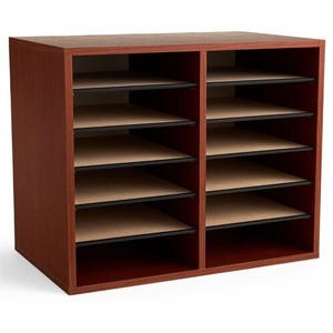 Safco Adjustable 12-Slot Wood Literature Organizer - 12 Compartment(s) - Desktop - Adjustable - Laminate - Cherry Product Image 