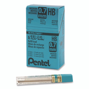Pentel Super Hi-Polymer Lead Refills, 0.7 mm, HB, Black, 12 Leads/Tube, 12 Tubes/Box View Product Image