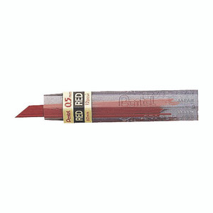 Pentel Colored Lead Refill, 0.5 mm, HB, Red, 12 Leads/Tube, 3 Tubes View Product Image