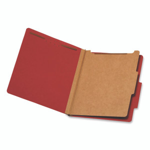 Pendaflex Colored Pressboard Top Tab Classification Folders, 1.75" Expansion, 1 Divider, 4 Fasteners, Letter Size, Bright Red, 10/Box View Product Image