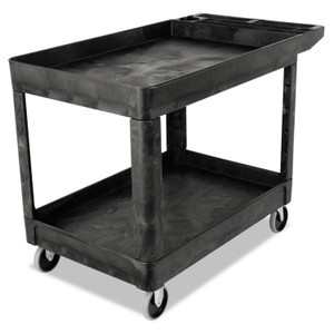 Rubbermaid Commercial Heavy-Duty Utility Cart with Lipped Shelves, Plastic, 2 Shelves, 500 lb Capacity, 25.78" x 45.25" x 33.25", Black View Product Image