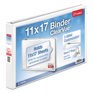 Cardinal ClearVue Slant-D Ring Binder, 3 Rings, 1" Capacity, 11 x 17, White (CRD22112) View Product Image