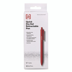 TRU RED Quick Dry Gel Pen, Retractable, Medium 0.7 mm, Red Ink, Red Barrel, Dozen View Product Image
