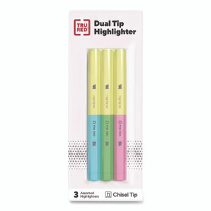 TRU RED Tank Style Twin Tip Highlighters, Assorted Ink Colors, Chisel Tip, Assorted Barrel Colors, 3/Pack View Product Image