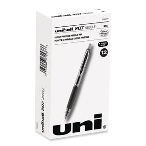 uniball Signo 207 Needle Point Gel Pen, Retractable, Medium 0.7 mm, Black Ink, Clear/Black Barrel, Dozen View Product Image