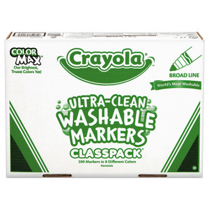 Crayola Ultra-Clean Washable Marker Classpack, Broad Bullet Tip, 8 Assorted Colors, 200/Box (CYO588200) View Product Image