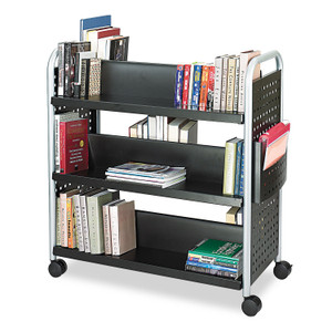 Safco Scoot Double-Sided Book Cart, Metal, 6 Shelves, 1 Bin, 41.25" x 17.75" x 41.25", Black (SAF5335BL) View Product Image