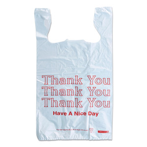 Monarch Plastic "Thank You - Have a Nice Day" Shopping Bags, Cut-Out Handles, 11.5" x 6.5" x 22", White/Red, 250/Box View Product Image