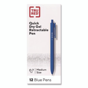 TRU RED Quick Dry Gel Pen, Retractable, Medium 0.7 mm, Blue Ink, Blue Barrel, Dozen View Product Image