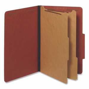 Pendaflex Reinforced Pressboard Classification Folders, 2.5" Expansion, 2 Dividers, 6 Fasteners, Legal Size, Red Exterior, 10/Box View Product Image
