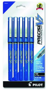 Pilot Precise V7 Rollerball Pen, Stick, Fine 0.7 mm, Blue Ink, Blue/Clear Barrel, 5/Pack View Product Image