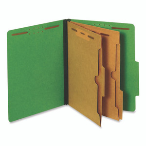 Pendaflex Pressboard Classification Folders with Two Full-Pocket Dividers, 2.5" Expansion, 6 Fasteners, Letter Size, Dark Green, 10/Box View Product Image