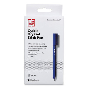 TRU RED Quick Dry Gel Pen, Stick, Medium 0.7 mm, Blue Ink, Blue Barrel, Dozen View Product Image