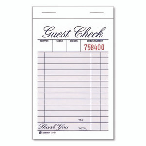 Adams One-Part Guest Check Pad, One-Part (No Copies), 3.35 x 4.94, 100 Forms/Pad, 12 Pads/Pack View Product Image